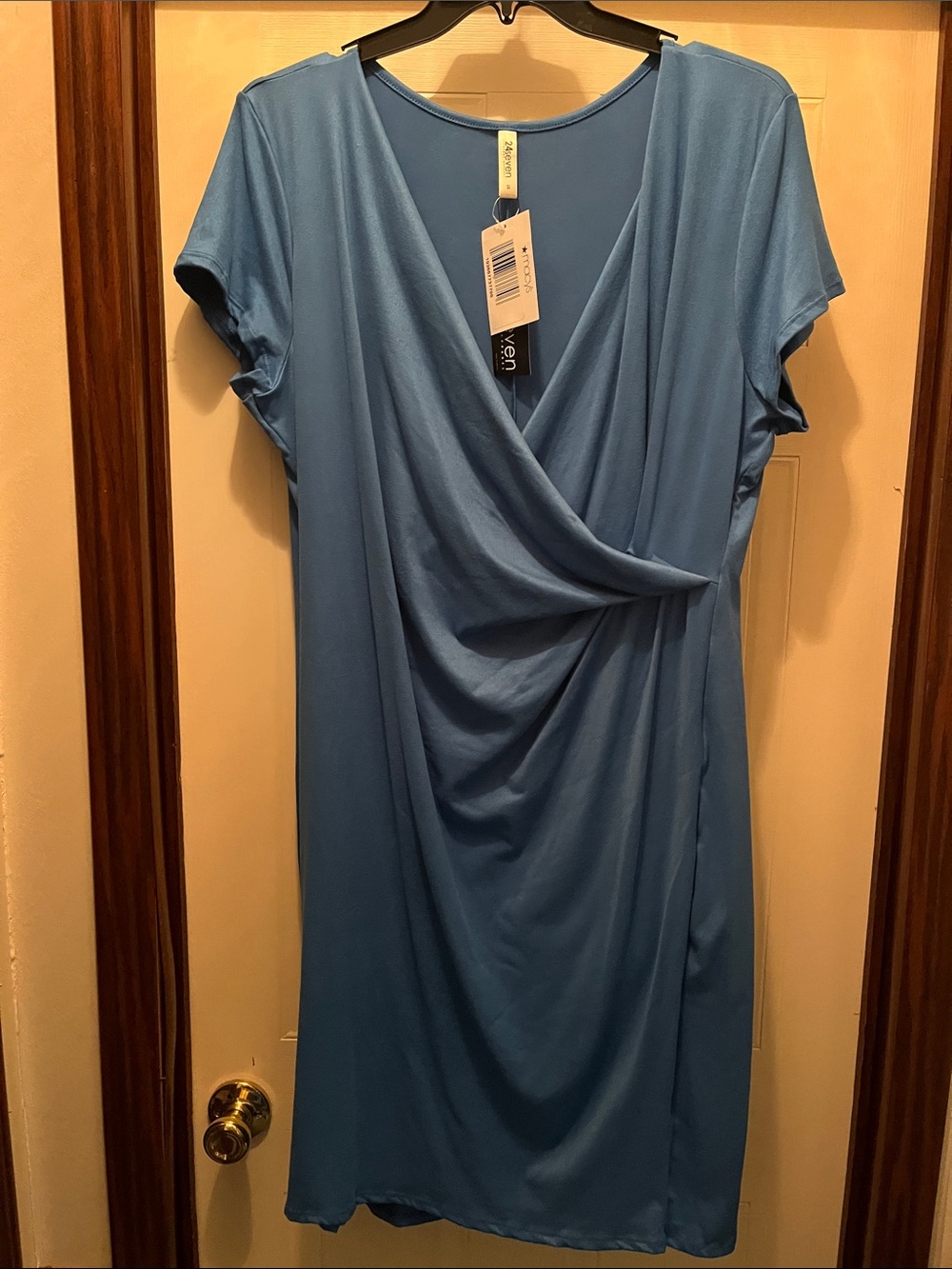 Light Blue Draped Wrap-Front Midi Dress